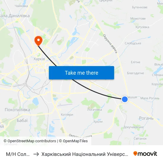 М/Н Солнечный to Харківський Національний Університет Радіоелектроніки map