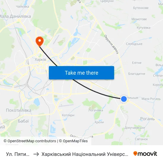 Ул. Пятихатская to Харківський Національний Університет Радіоелектроніки map