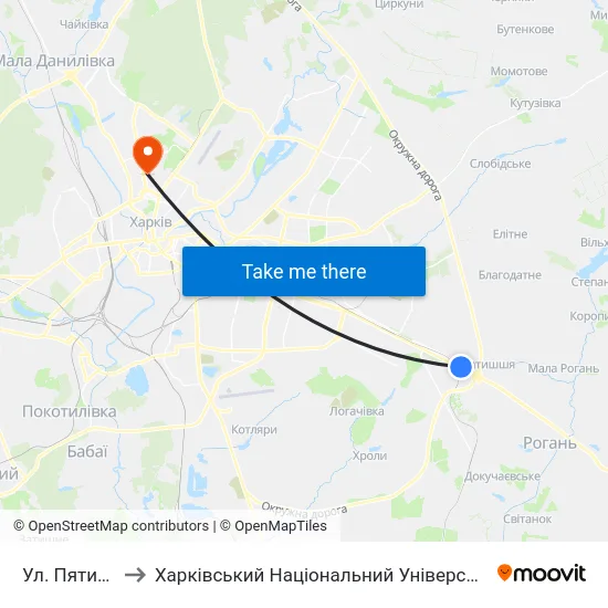 Ул. Пятихатская to Харківський Національний Університет Радіоелектроніки map