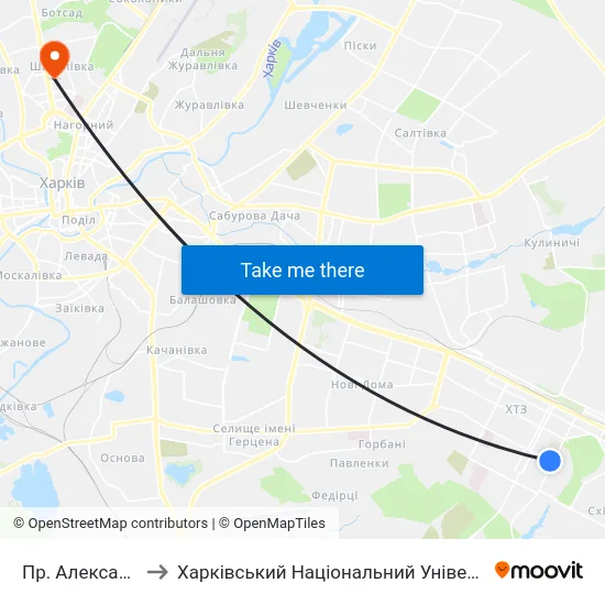 Пр. Александровский to Харківський Національний Університет Радіоелектроніки map