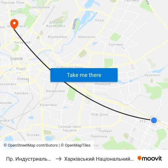 Пр. Индустриальный (По Требованию) to Харківський Національний Університет Радіоелектроніки map