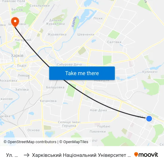 Ул. Мира to Харківський Національний Університет Радіоелектроніки map