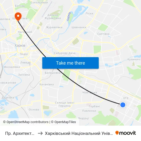 Пр. Архитектора Алешина to Харківський Національний Університет Радіоелектроніки map