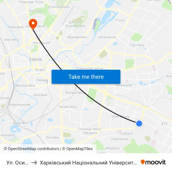 Ул. Осипенко to Харківський Національний Університет Радіоелектроніки map