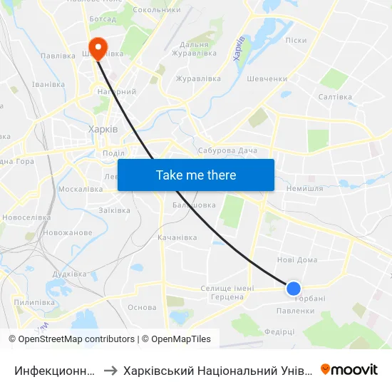 Инфекционная Больница to Харківський Національний Університет Радіоелектроніки map
