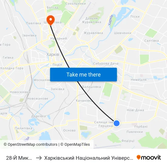 28-Й Микрорайон to Харківський Національний Університет Радіоелектроніки map