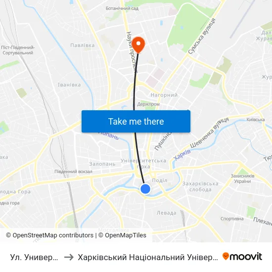 Ул. Университетская to Харківський Національний Університет Радіоелектроніки map