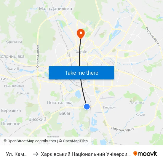 Ул. Камышовая to Харківський Національний Університет Радіоелектроніки map