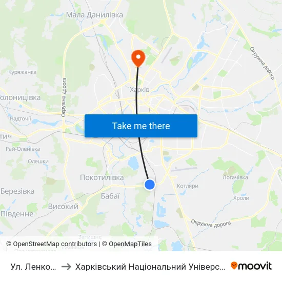 Ул. Ленкоранская to Харківський Національний Університет Радіоелектроніки map
