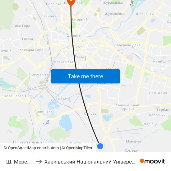 Ш. Мерефянское to Харківський Національний Університет Радіоелектроніки map