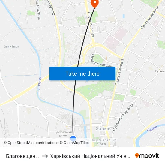 Благовещенский Собор to Харківський Національний Університет Радіоелектроніки map