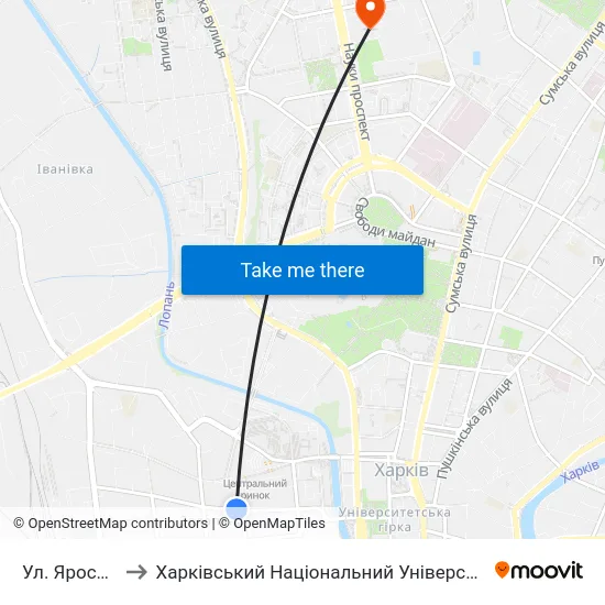 Ул. Ярославская to Харківський Національний Університет Радіоелектроніки map