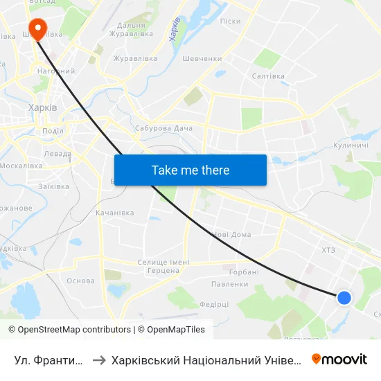 Ул. Франтишка Крала to Харківський Національний Університет Радіоелектроніки map
