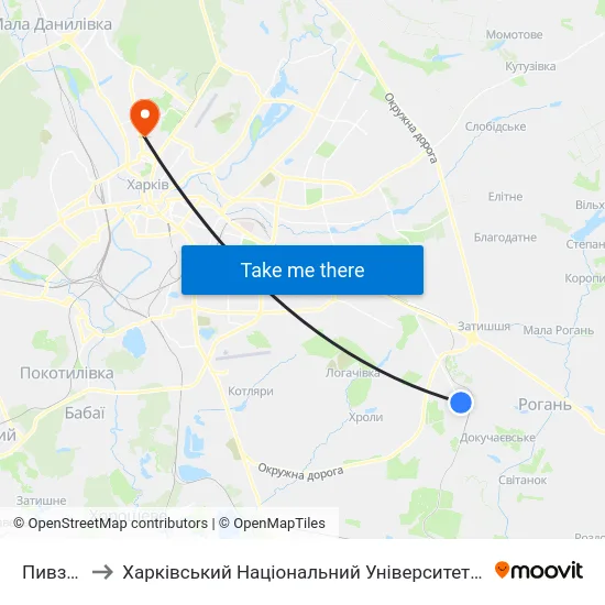 Пивзавод to Харківський Національний Університет Радіоелектроніки map