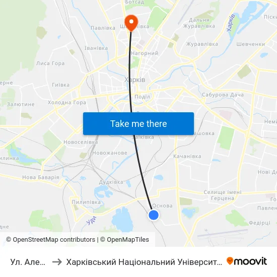 Ул. Алексеева to Харківський Національний Університет Радіоелектроніки map
