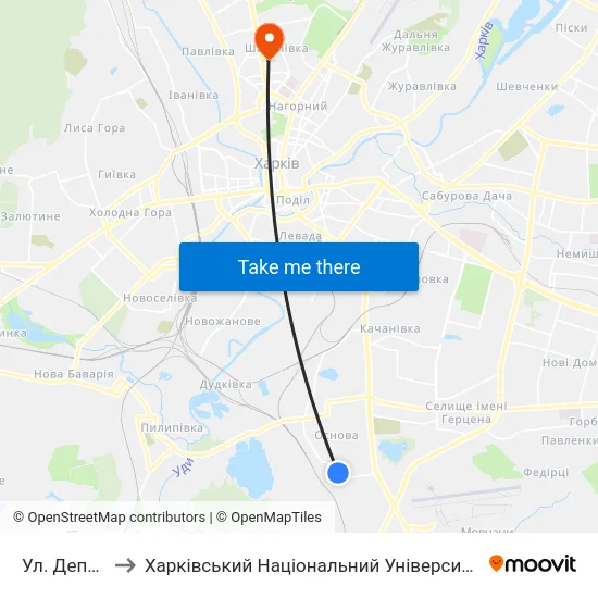 Ул. Деповская to Харківський Національний Університет Радіоелектроніки map