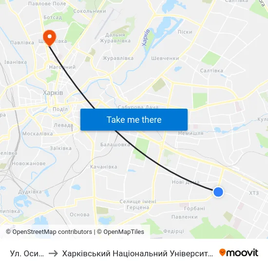 Ул. Осипенко to Харківський Національний Університет Радіоелектроніки map
