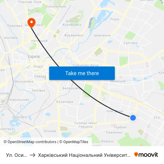 Ул. Осипенко to Харківський Національний Університет Радіоелектроніки map
