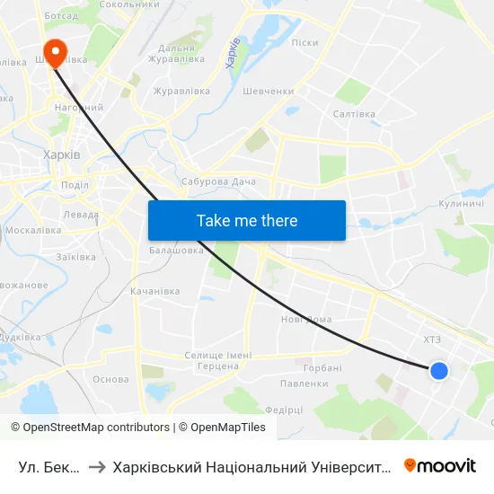 Ул. Бекетова to Харківський Національний Університет Радіоелектроніки map