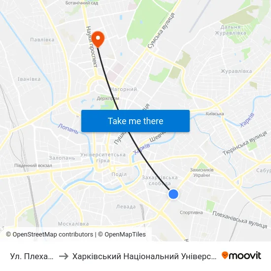 Ул. Плехановская to Харківський Національний Університет Радіоелектроніки map