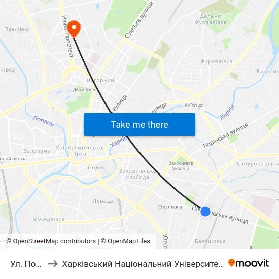 Ул. Полевая to Харківський Національний Університет Радіоелектроніки map