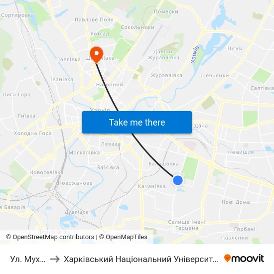 Ул. Мухачова to Харківський Національний Університет Радіоелектроніки map