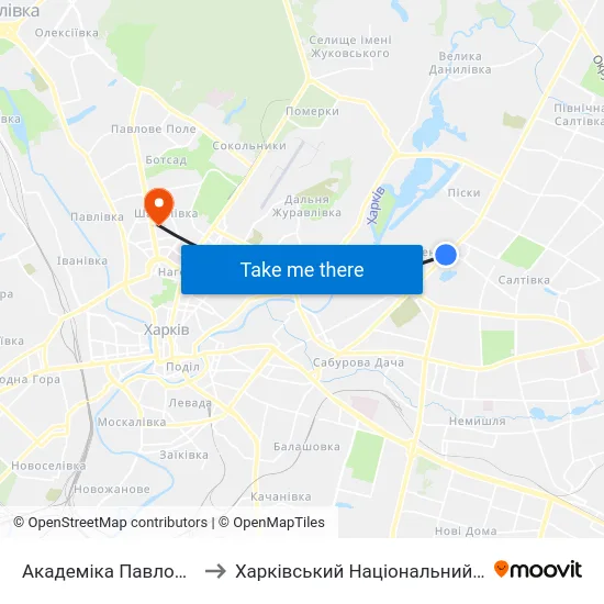 Академіка Павлова (Akademika Pavlova) to Харківський Національний Університет Радіоелектроніки map