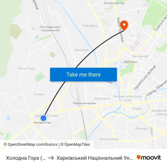 Холодна Гора (Kholodna Hora) to Харківський Національний Університет Радіоелектроніки map