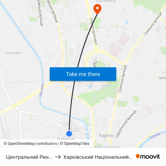Центральний Ринок (Tsentralnyi Rynok) to Харківський Національний Університет Радіоелектроніки map