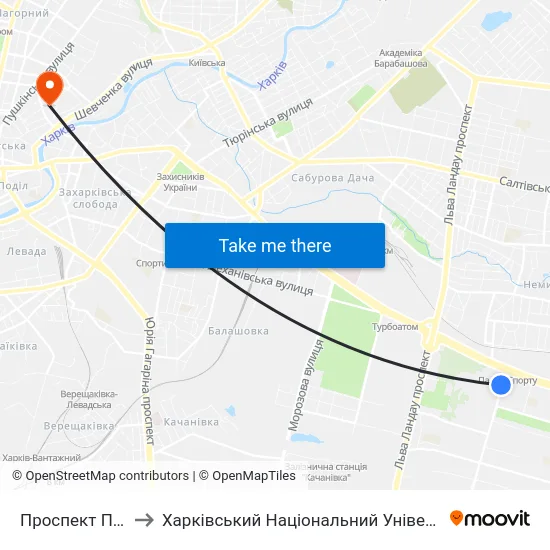 Проспект Петра Григоренка, 5/1 to Харківський Національний Університет Міського Господарства Імені О. М. Бекетова map