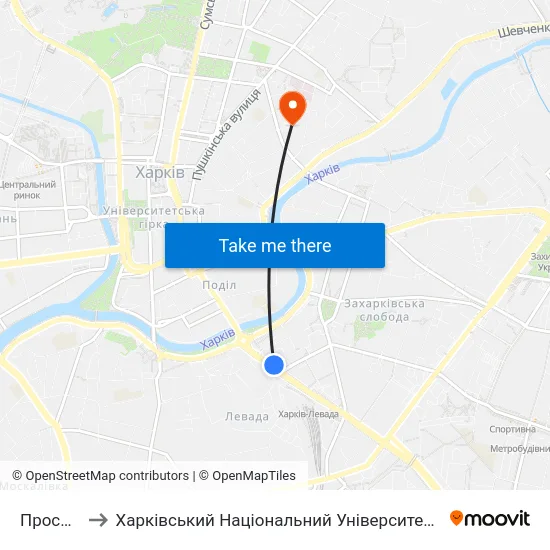 Просп. Гагаріна to Харківський Національний Університет Міського Господарства Імені О. М. Бекетова map