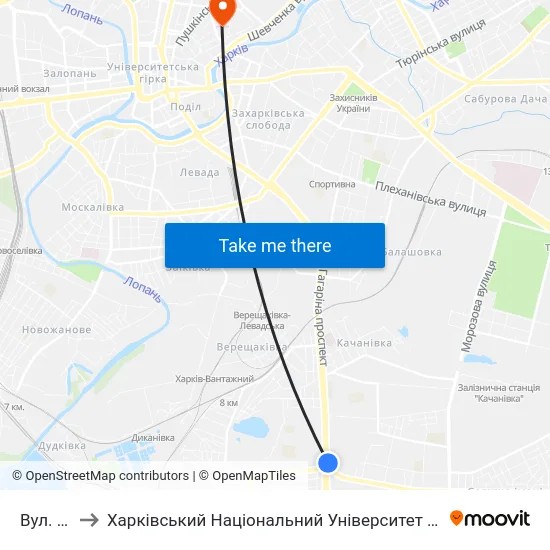 Вул. Одеська to Харківський Національний Університет Міського Господарства Імені О. М. Бекетова map