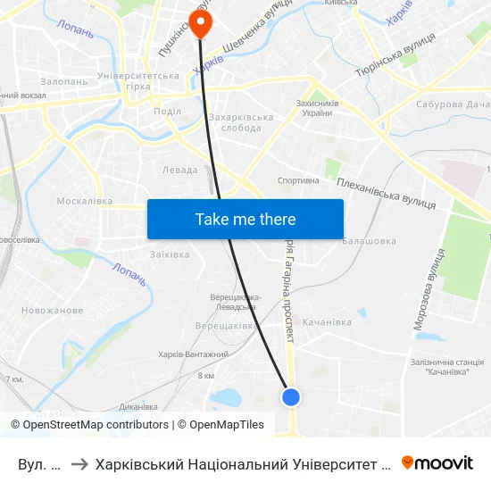 Вул. Зернова to Харківський Національний Університет Міського Господарства Імені О. М. Бекетова map