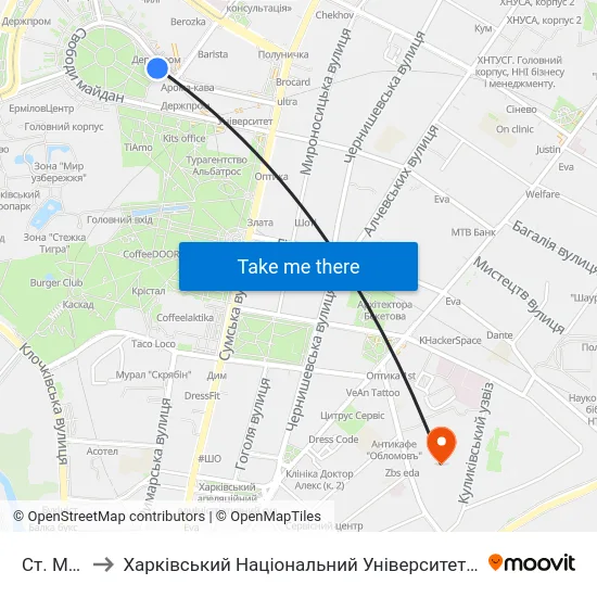Ст. М. Госпром to Харківський Національний Університет Міського Господарства Імені О. М. Бекетова map