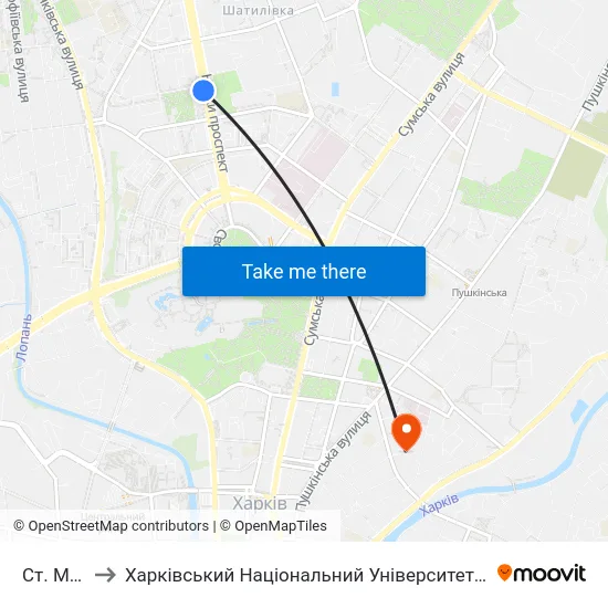 Ст. М. Научная to Харківський Національний Університет Міського Господарства Імені О. М. Бекетова map