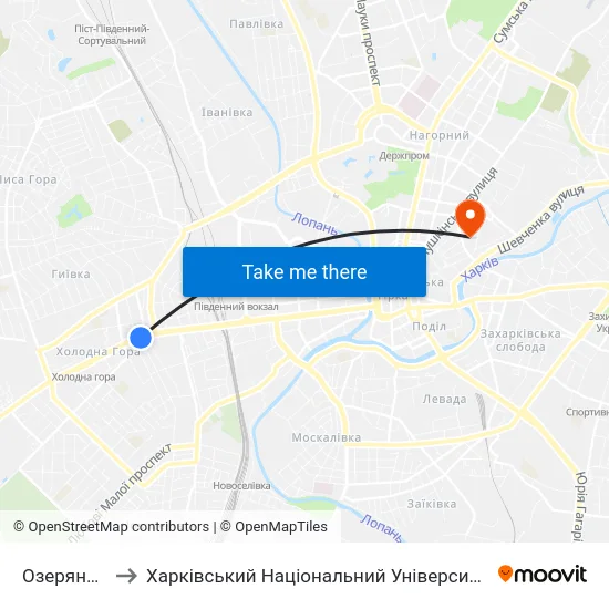 Озерянская Церковь to Харківський Національний Університет Міського Господарства Імені О. М. Бекетова map