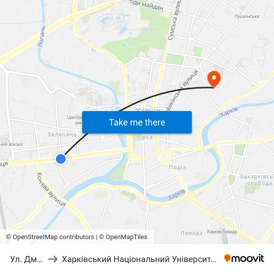 Ул. Дмитриевская to Харківський Національний Університет Міського Господарства Імені О. М. Бекетова map