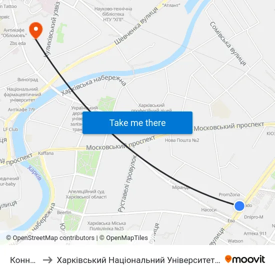 Конный Рынок to Харківський Національний Університет Міського Господарства Імені О. М. Бекетова map