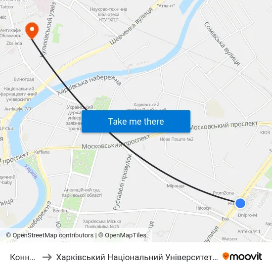 Конный Рынок to Харківський Національний Університет Міського Господарства Імені О. М. Бекетова map