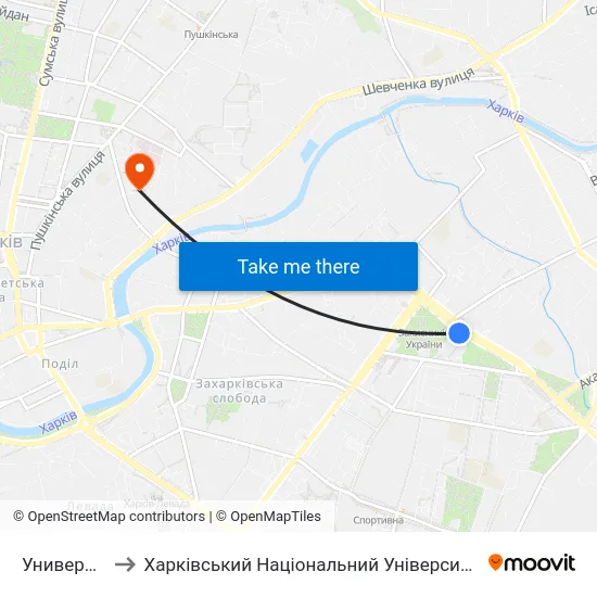 Универмаг "Харьков" to Харківський Національний Університет Міського Господарства Імені О. М. Бекетова map