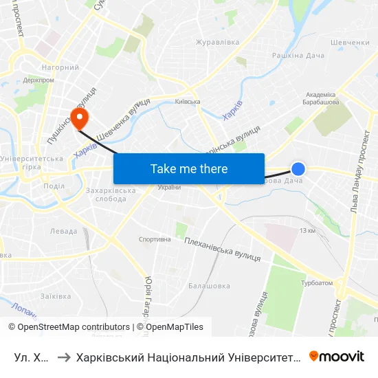 Ул. Халтурина to Харківський Національний Університет Міського Господарства Імені О. М. Бекетова map