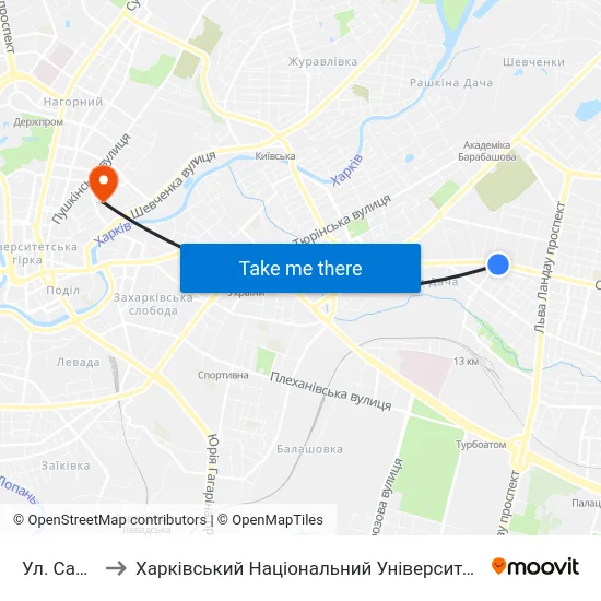 Ул. Самсоновская to Харківський Національний Університет Міського Господарства Імені О. М. Бекетова map