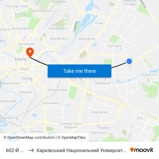 602-Й Микрорайон to Харківський Національний Університет Міського Господарства Імені О. М. Бекетова map
