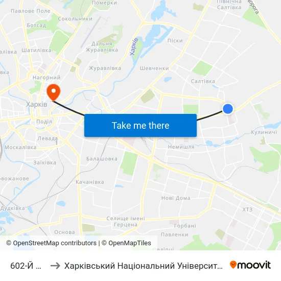 602-Й Микрорайон to Харківський Національний Університет Міського Господарства Імені О. М. Бекетова map