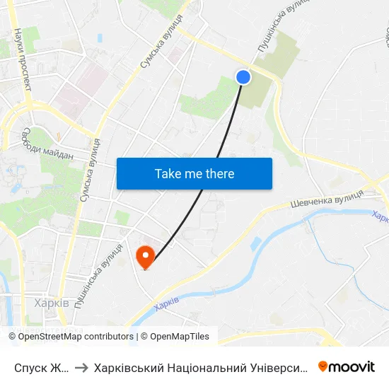 Спуск Журавлевский to Харківський Національний Університет Міського Господарства Імені О. М. Бекетова map