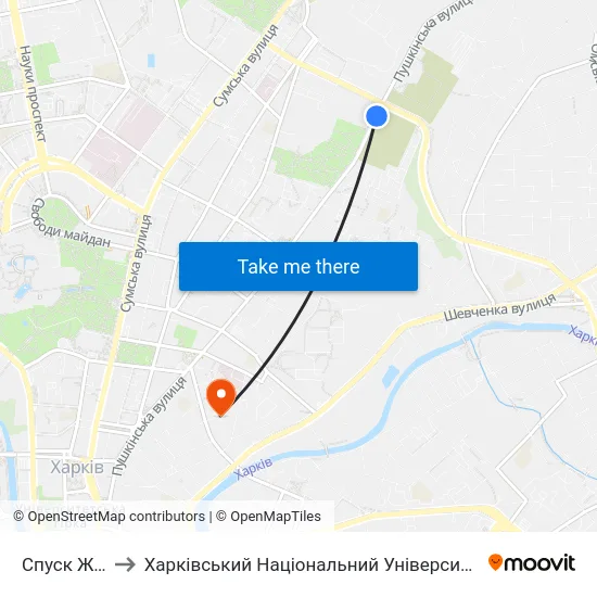 Спуск Журавлевский to Харківський Національний Університет Міського Господарства Імені О. М. Бекетова map