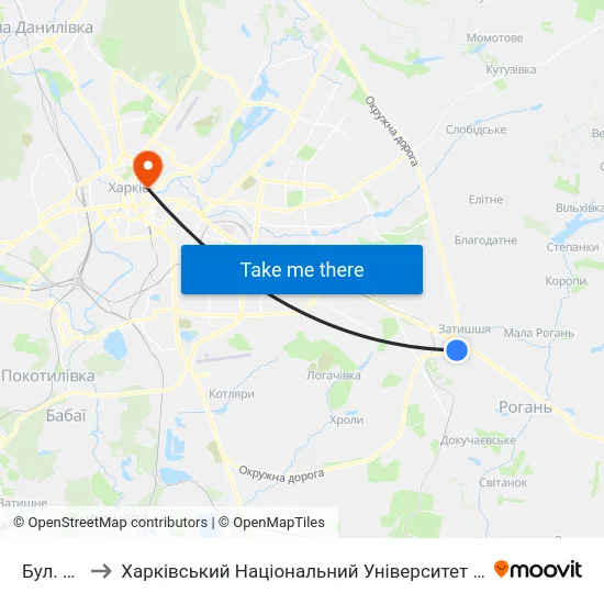 Бул. Грицевца to Харківський Національний Університет Міського Господарства Імені О. М. Бекетова map