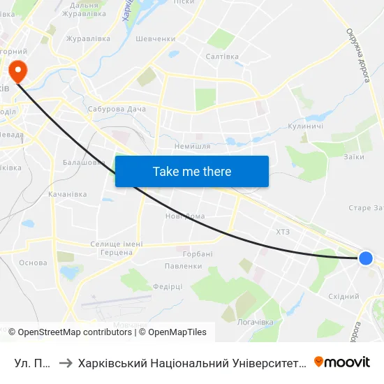 Ул. Плиточная to Харківський Національний Університет Міського Господарства Імені О. М. Бекетова map
