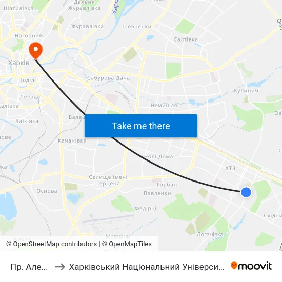 Пр. Александровский to Харківський Національний Університет Міського Господарства Імені О. М. Бекетова map