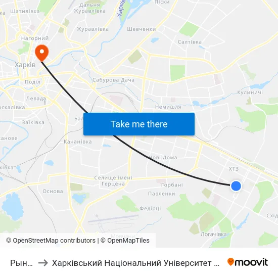 Рынок "Хтз" to Харківський Національний Університет Міського Господарства Імені О. М. Бекетова map